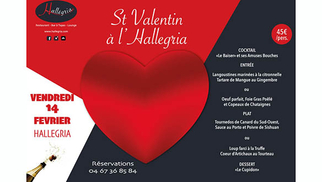 Hallegria Béziers annonce son Menu Saint Valentin à découvrir au restaurant en centre-ville.